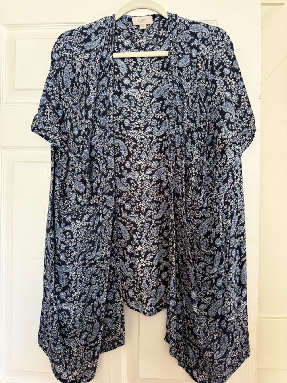 LOFT Navy and White Paisley Open-Front Kimono